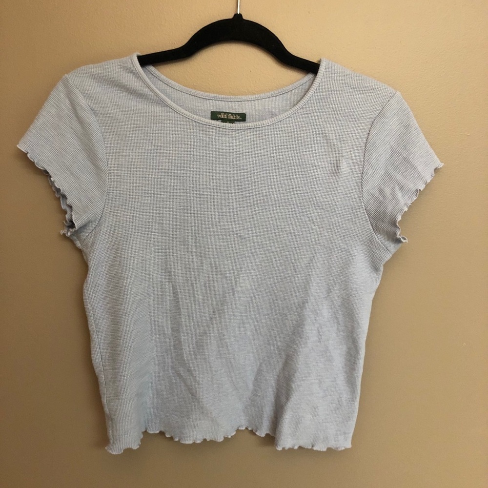 light blue ruffled edge crop top